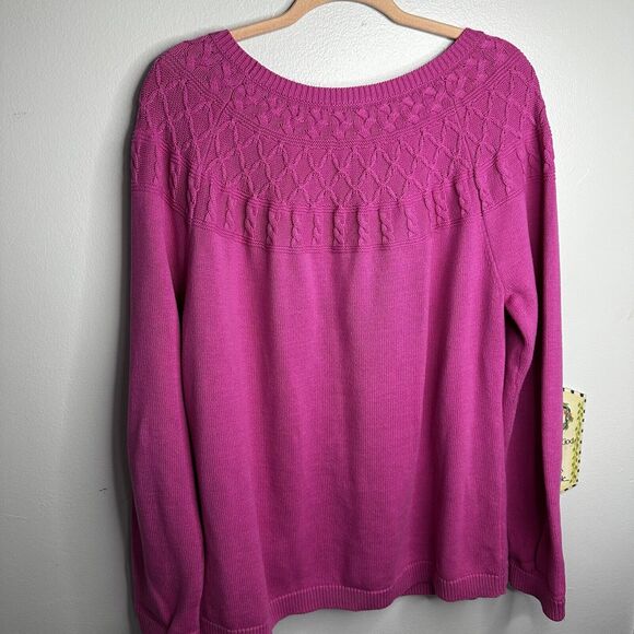 TALBOTS WOMENS SWEATER PINK CABLE YOKE LONG SLEEVE SIZE XL - Picture 9 of 9